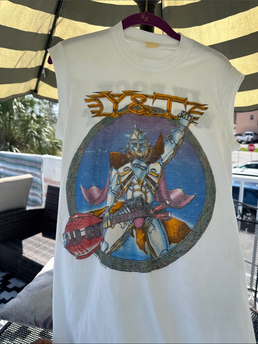 Y&T Sleeveless Graphic Band Tee — White with Multicolor Print